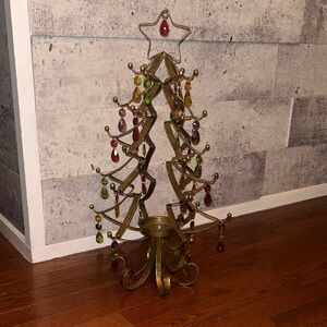 Gold Toned Holiday Tree with Multicolor Accents